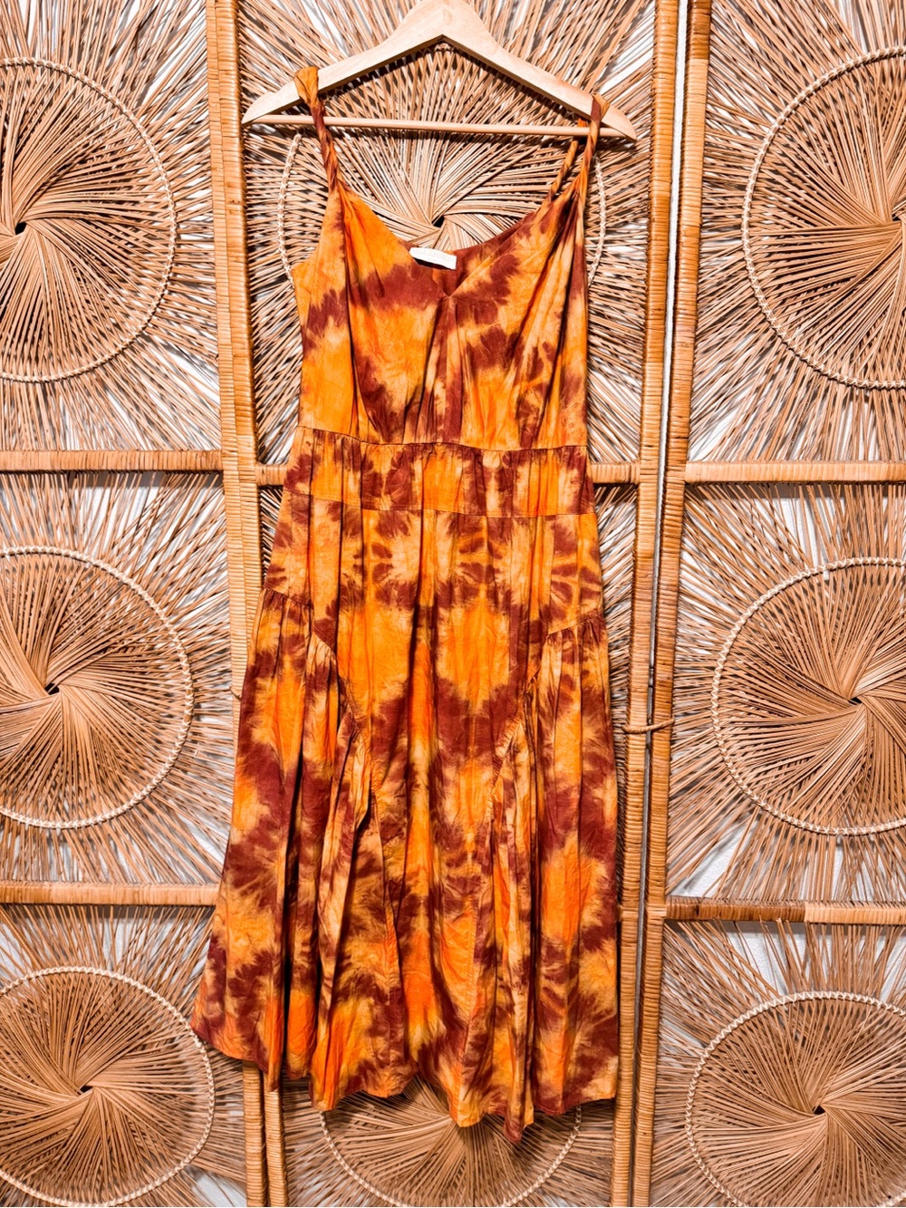 Ulla Johnson Valentina Tie-Dye Orange Brown & Green Midi Maxi Sundress SZ 8 - Picture 3 of 9